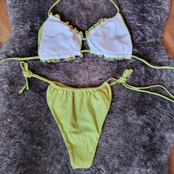 Olive Green Ruched Top and Brazilian Bottom Bikini Set - Picture 8 of 8